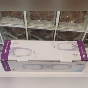 Globe Electric Luna 2-Light Vanity Fixture Satin Nickel Opal Glass 16.3” NOB